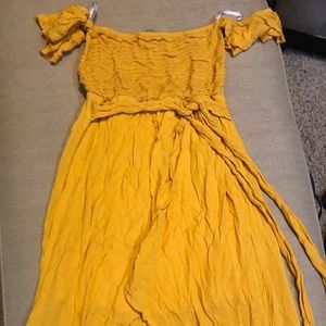 Yellow Off Shoulder High Low Dress